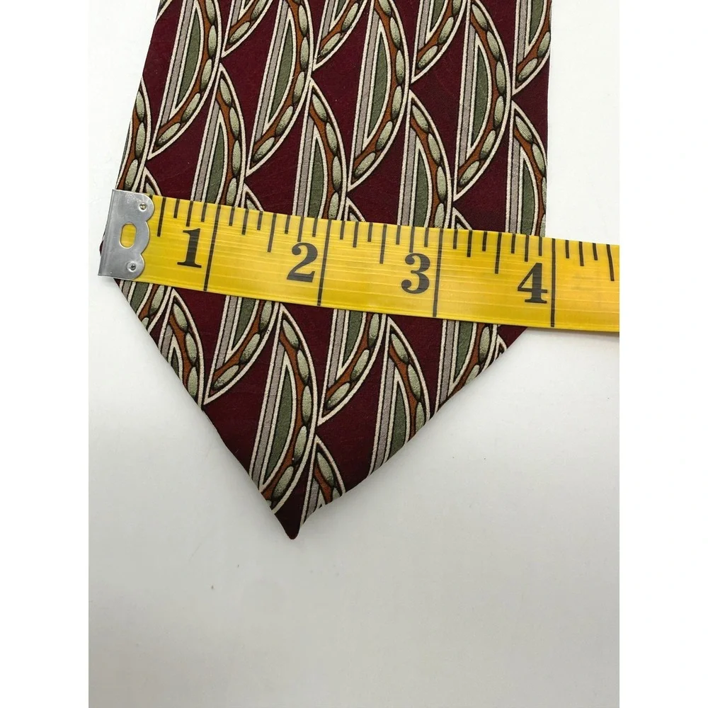 Monsieur Givenchy Necktie Mens OS Burgundy Geometric Leaf Silk Classic Designer